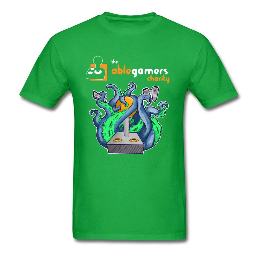 Casual Able Gamers Charity Octopus Tops & Tees for Men Hip Hop Fall Crew Neck 100% Cotton Short Sleeve T-shirts Normal Tee Shirt Able Gamers Charity Octopus green