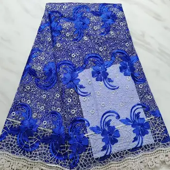 

Hot selling african lace fabric high quality african lace fabric with beads for wedding Embroidery France tulle lace royal blue