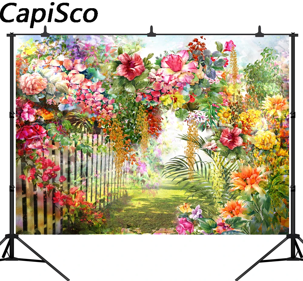 

Capisco Photography Background Oil Painting Floral Flowers Garden wooden Fence Baby Birthday party Backdrop Photo Studio