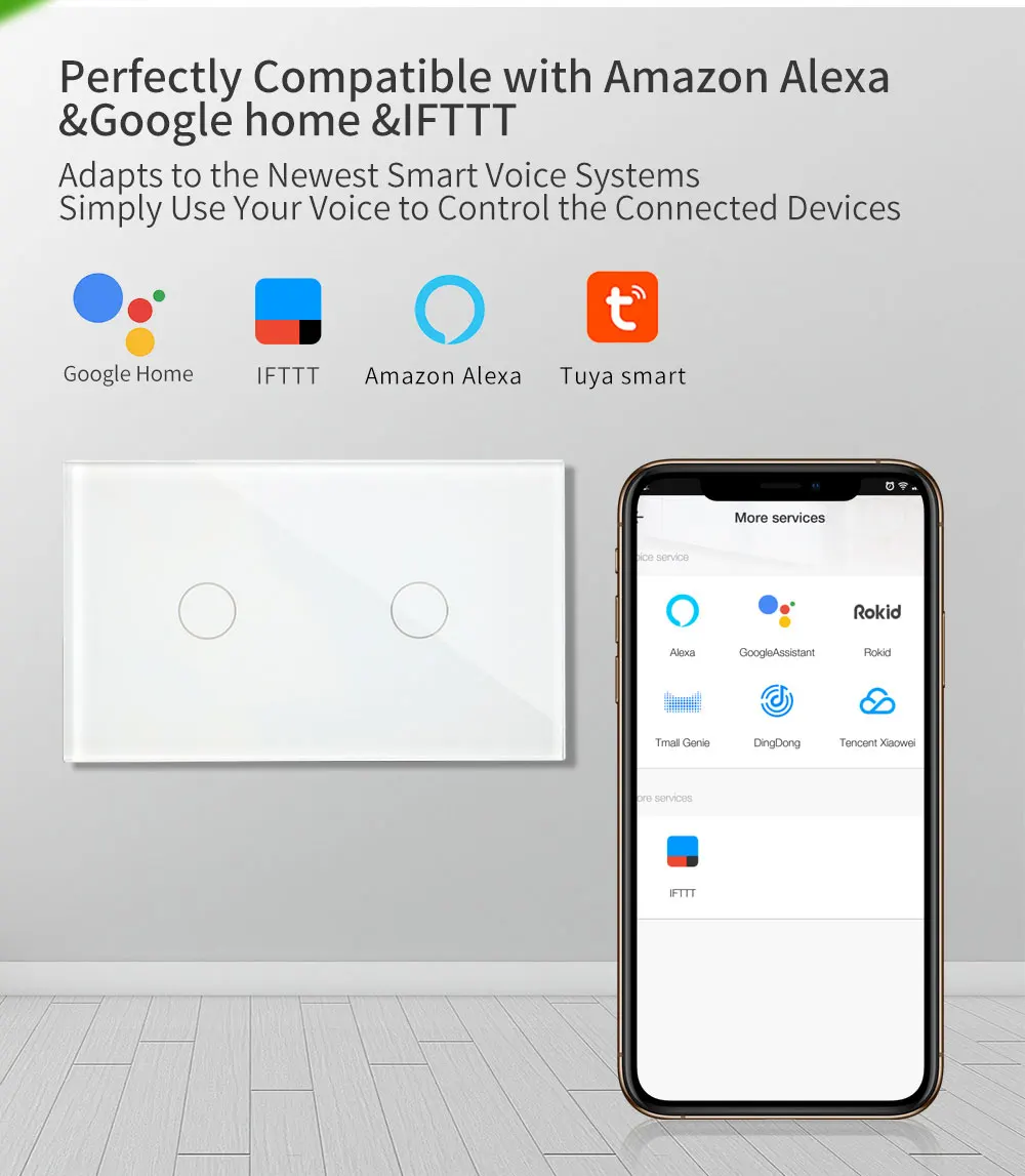 Bingoelec wifi 2 банды 1 способ сенсорный выключатель стандарт США умная Автоматизация настенный выключатель беспроводной контроль Tuya Поддержка Google Home
