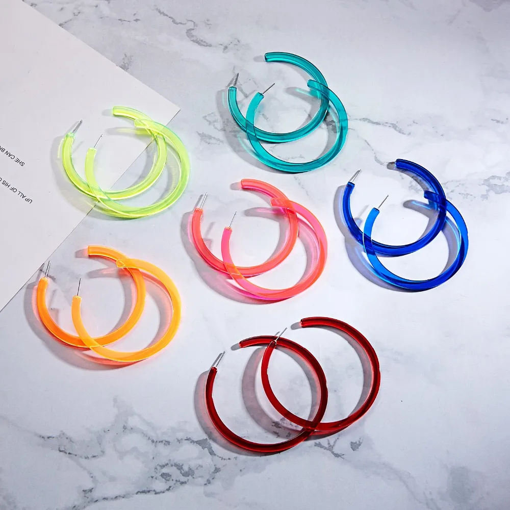 

Rinhoo Simple Trendy Colorful Round Drop Earrings Exaggerated Geometric Fluorescent Circle Earrings Women Girls Hot Party Gift