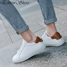 EshtonShero/Весенняя женская обувь на плоской подошве элегантные женские ботинки-лоферы из кожи и PU искусственной кожи на плоской подошве, со шнуровкой, с круглым носком, белого цвета Размеры 3-9