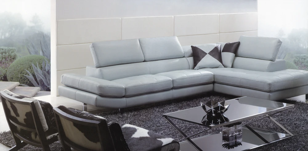 Серый цвет высококлассный кожаный диван 2015 новый гостиная диван секционный подголовник Регулируемая доставка в морской порт