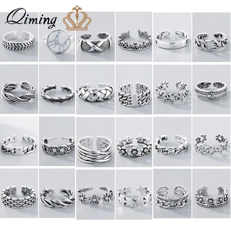 

Bohemia Twist Flower Geometric Ring Sets Leaf Silver Knuckle Toe Finger Ring Women Thai Silver Vintage Retro Jewelry Bague