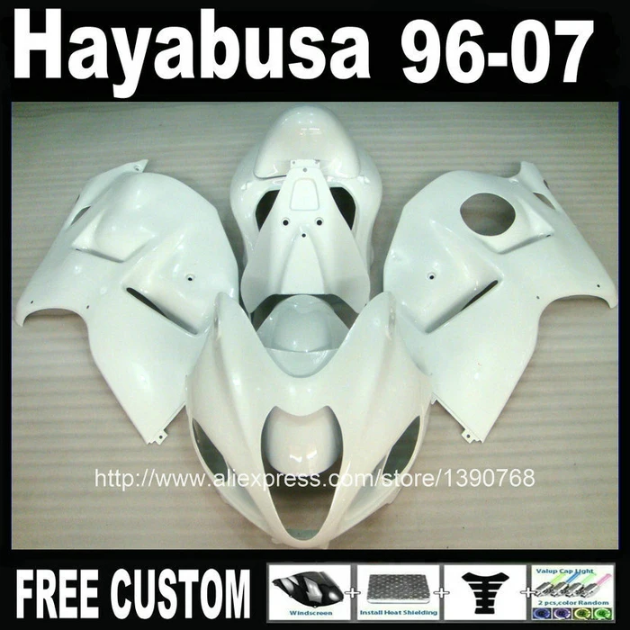 

plastic fairing kit for hayabusa suzuki GSXR1300 96-07 all glossy white custom fairings set GSX1300R 1996-2007 FB40