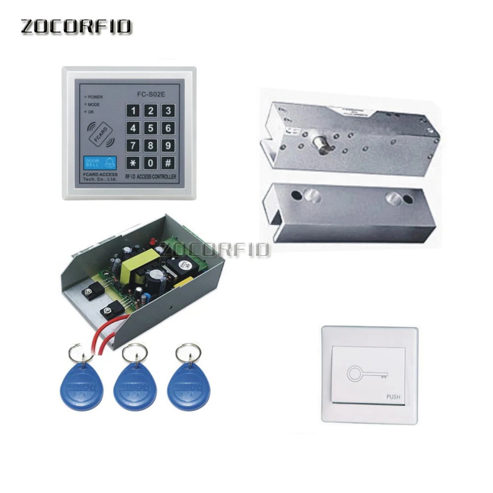 

DIY Glass door 125KHZ RFID keypad door access control system kit /electric lock +power supply+ switch+10pcs key cards