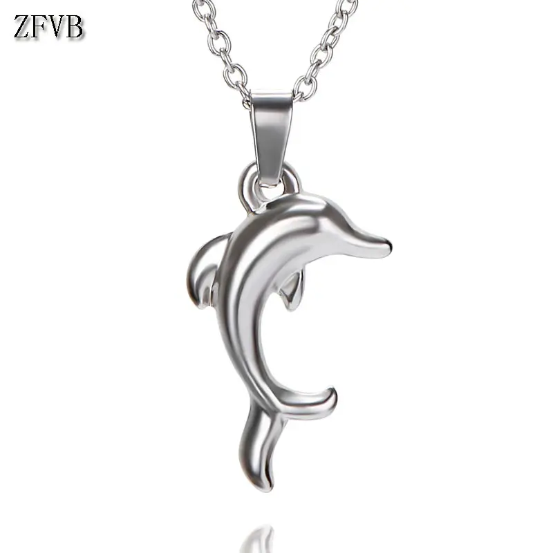 

ZFVB New Trendy Dolphins Pendant Necklaces for Women 316L Stainless Steel Necklace Oceanic Dolphins Pendants Jewelry Bijoux Gift
