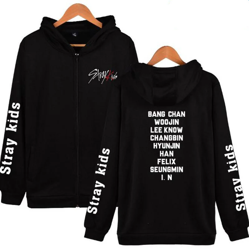  K POP K-POP KPOP Stray Kids Zip Up Harajuku Hoodies Sweatshirt Women Straykids Letter Printed Zippe