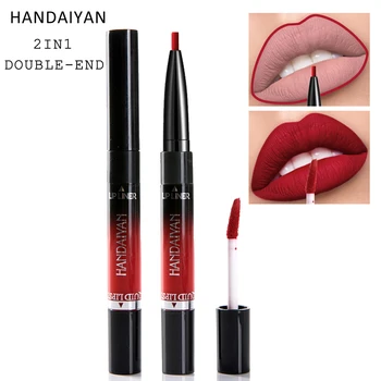 

Handaiyan Brand Lip Kit Matte Liquid Lipsticks Tint Makeup Cosmetics Double ended Lip Liner Long Lasting Nude Lip Gloss