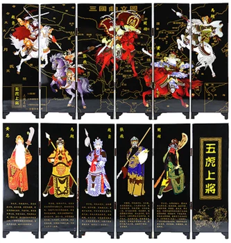 

MINI Screen Folding Screens 6 Joined Panels Decorative Painting Wood Byobu Chinese Tradition Figure Romance of the Three Kingdom