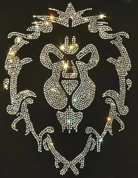 

2pc/lot white clear lion iron on crystal transfers design hot fix rhinestone applique stickers for shirt
