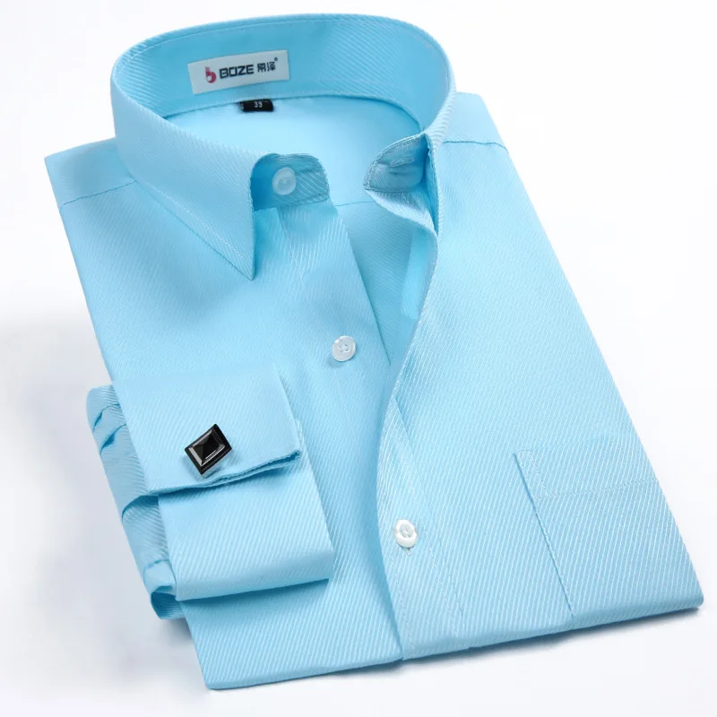 رجل الفرنسية أزرار أكمام طويلة الأكمام قمصان أسود أبيض الأزرق الأصفر التلبيب الذكور الأعمال اللباس قميص صالح الزفاف حزب الرجال الجملة ملابس