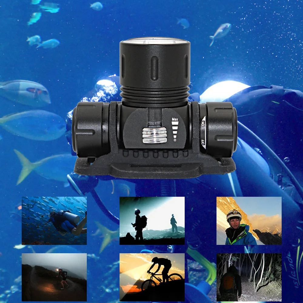 Налобный фонарь для дайвинга, налобный светильник для дайвинга, XM-L2, водонепроницаемый светодиодный налобный фонарь для подводной рыбалки, налобный светильник