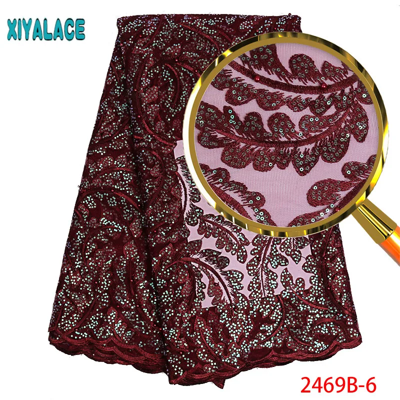 

Latest French Lace Fabric 2019 Tulle Lace Wit Sequins Embroidery African Wedding Lace Fabric For African Lace 5yards PGC2469B-1