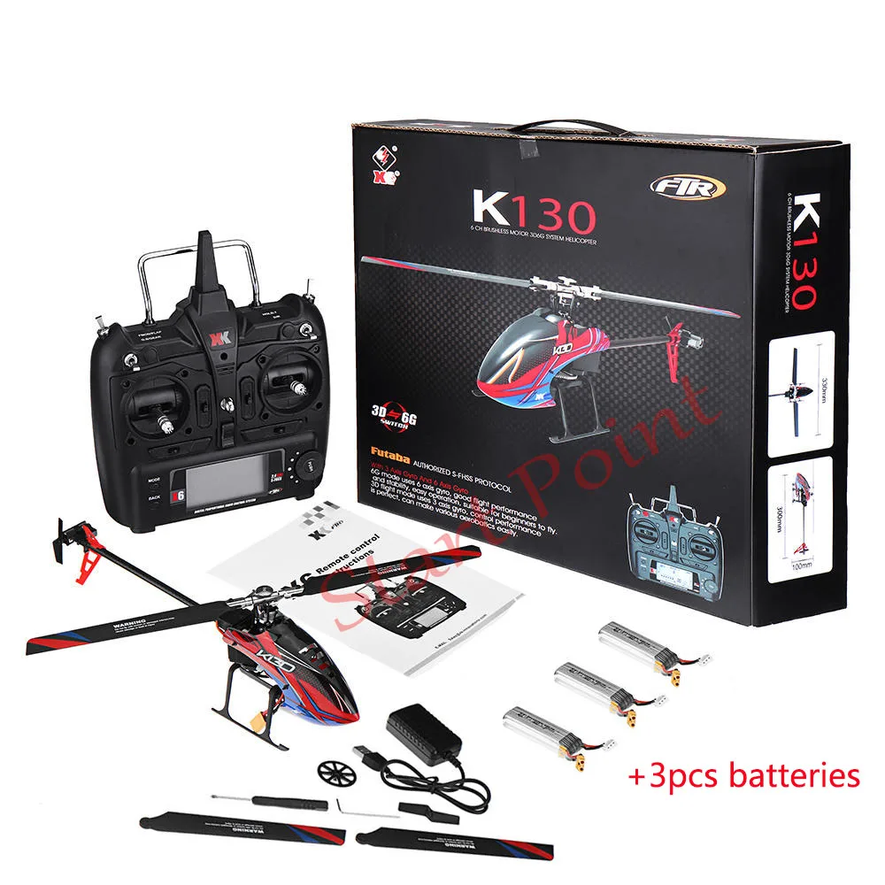 Wltoys XK K130 2,4G 6CH бесщеточный 3D 6G система Flybarless RC вертолет RTF супер комбо совместим с FUTABA S-FHSSRTF - Цвет: 3pcs Battery Version