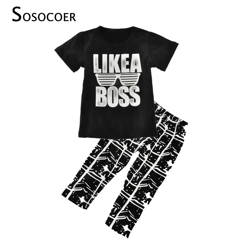 

SOSOCOER Boy Clothing Set 2017 Summer Like A Boss T Shirt+Meteor Pants 2pcs Kids Sport Suit Glasses Boys Clothes Outfits Sets
