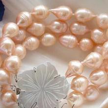 Горячая 3 ряда 11-13 мм Розовый Капля искусственный жемчуг в стиле барокко Оболочка браслета цветок-Свадебные ювелирные изделия