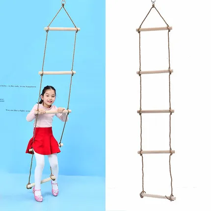 Najtaniej 5 drewniane szczeble PE drabina linowa dzieci wspinaczka kryty odkryty ogród dla dzieci Sport Swing liny bezpieczne Fitness wspinaczka drabiny
