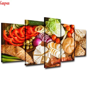 

Full square round Diamond Painting Cross Stitch,DIY Diamond Embroidery fruit food,Vegetables, bread Mosaic kitchen decor 5 pcs