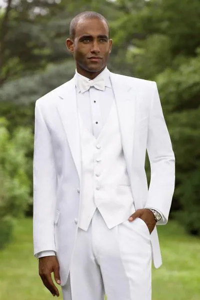 2018 высокое качество белый Для мужчин костюмы мода Личная таможенные сделал Нотч две кнопки (куртка + штаны + жилет + галстук) мужской костюм