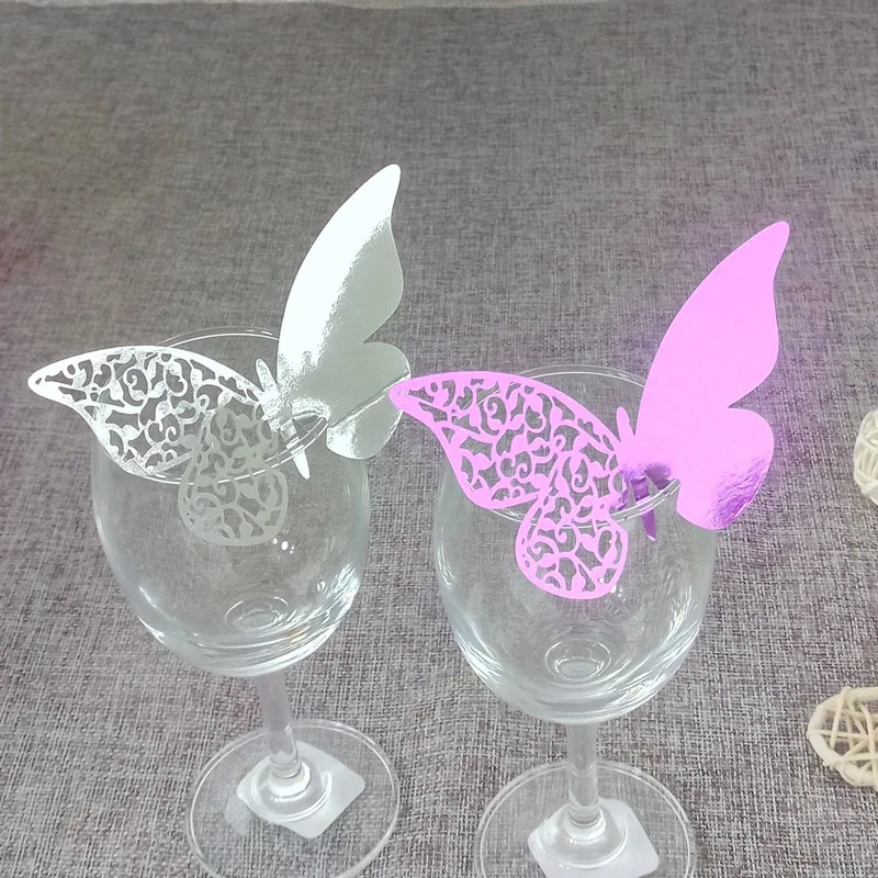 

100 Pcs laser cut butterfly seat cards / cup cards / wine glasses decorated for Christmas wedding party decoration 5ZB45