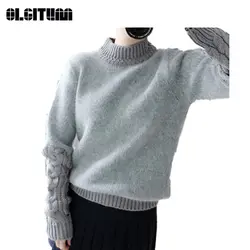 OLGITUM Новый 2018 осень и зима корейский Свободные Твист рукава шить свитер ретро с капюшоном Теплый женский свитер