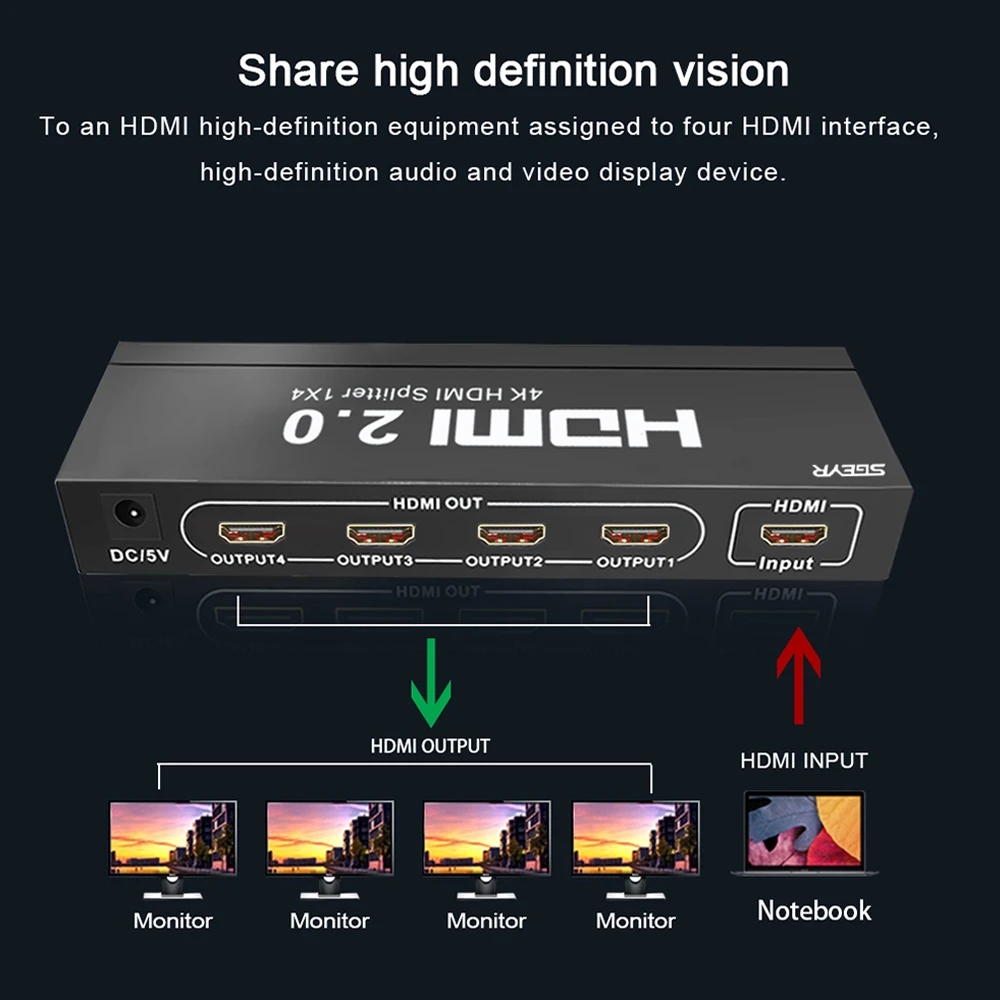 Со сверхвысоким разрешением Ultra HD, 4K HDMI сплиттер 1X4 Порты и разъёмы 3D UHD 4K x 2K видео разветвитель HDMI 1 Вход 4 Выход концентратор с EDID HDMI2.0 HDCP2.2