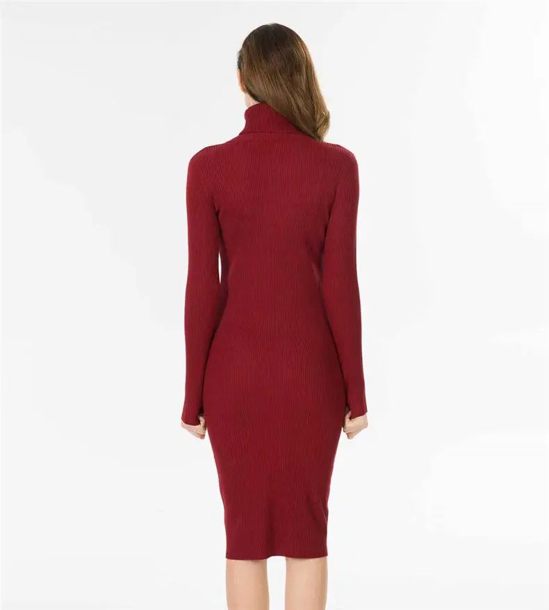 Women Dress 2019 Autumn Sweater Dress Cotton Rib Knit Slim Stretched Winter Turtleneck Sexy Lady Bodycon Robe Dresses Vestidos 13