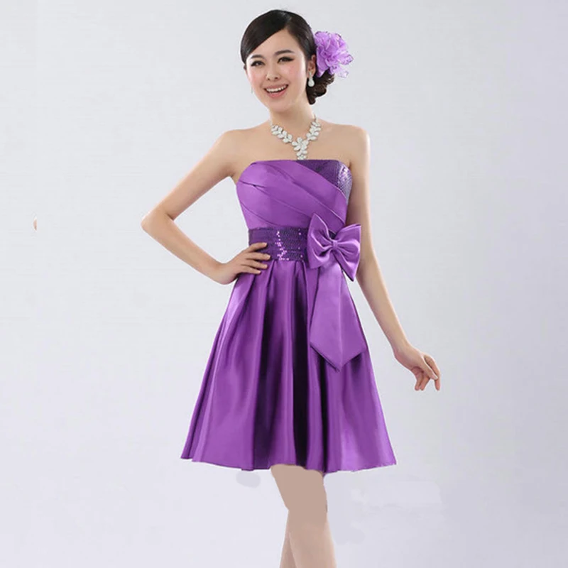 2015 New Fashion Wedding Party Dress Strapless Modest Prom Dresses Strapless Short Bridesmaid