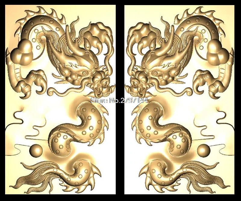 5 Pair of dragon playing ball 3d model STL relief for cnc BMP format 3D printing model source file relief artcam vectric aspire