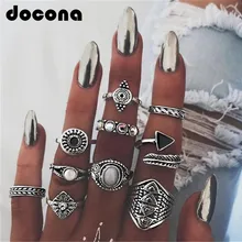 Juegos de anillo de piedra MIDI de hojas docona, Anillos de ópalo de cristal Vintage para nudillos de Mujer, joyería de Mujer 10 unids/lote 4846