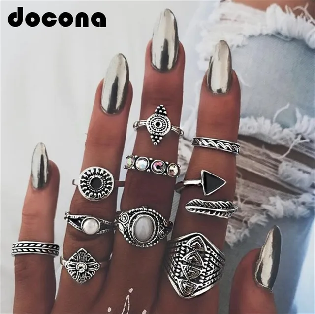 docona Leaf Stone Midi Ring Sets Vintage Crystal Opal Knuckle Rings for Women An docona Leaf Stone Midi Ring Sets Vintage Crystal Opal Knuckle Rings for Women An