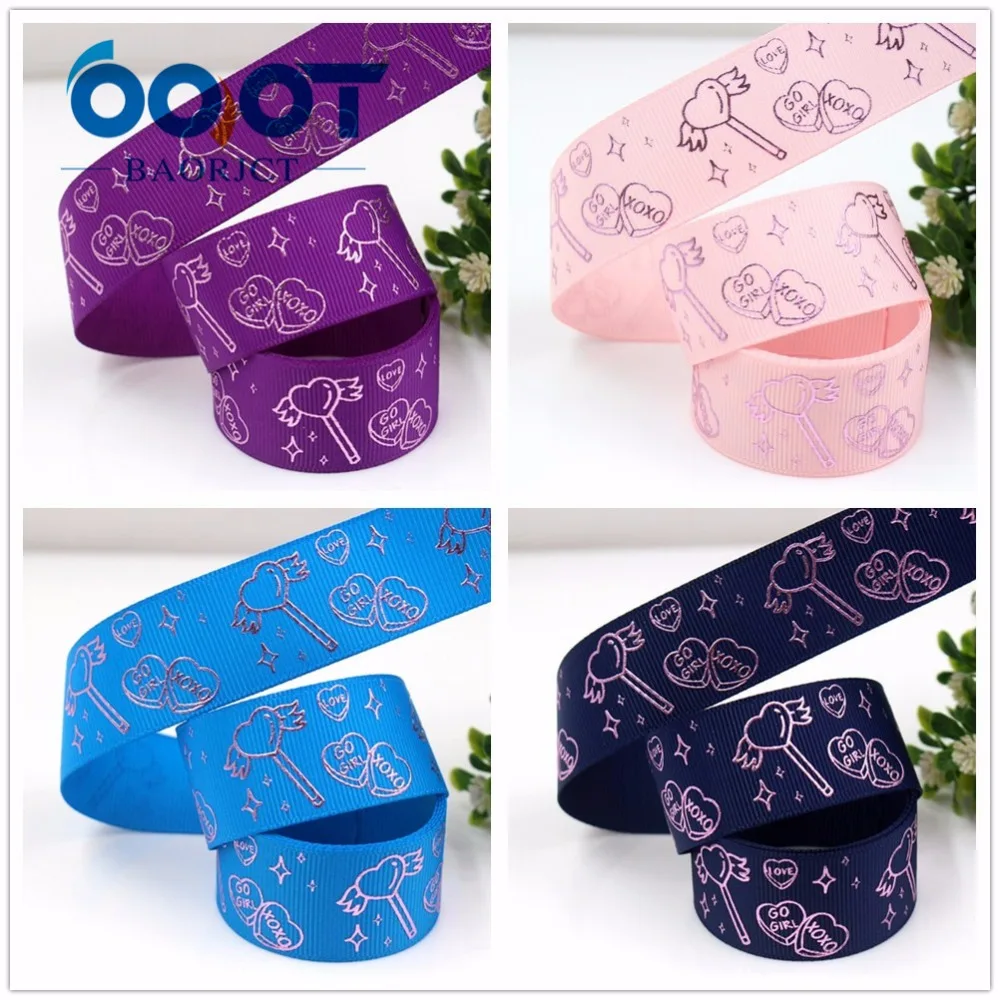 OOOT BAORJCT G-18808-892, 10 ярдов 25 мм Лазерная Серебряная любовь печатных grosgrain ленты DIY головной убор Свадебная подарочная упаковка материал
