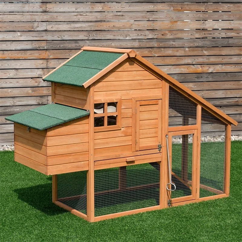 

67" Outdoor Rabbit Hutch Chicken Coops Cage with Ladder Wood Weatherproof Removable Tray Small Animals Hamster Cage PS6878