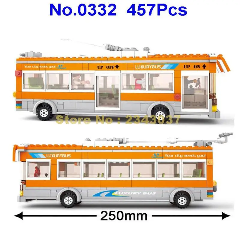 Sluban 0332 457 шт городской одноэтажный желтый троллейбус автобус строительные блоки 5 фигурок игрушки