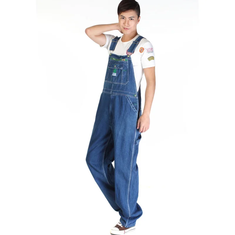מוצר Sokotoo Men's casual loose green zipper bib overalls Male plus