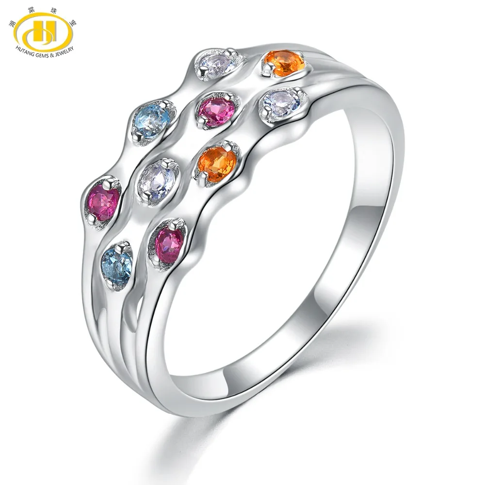 Hutang натуральное многослойное обручальное кольцо с драгоценным камнем Аквамарин Твердое Серебро 925 пробы тонкая мода камень ювелирные изделия для женщин подарок