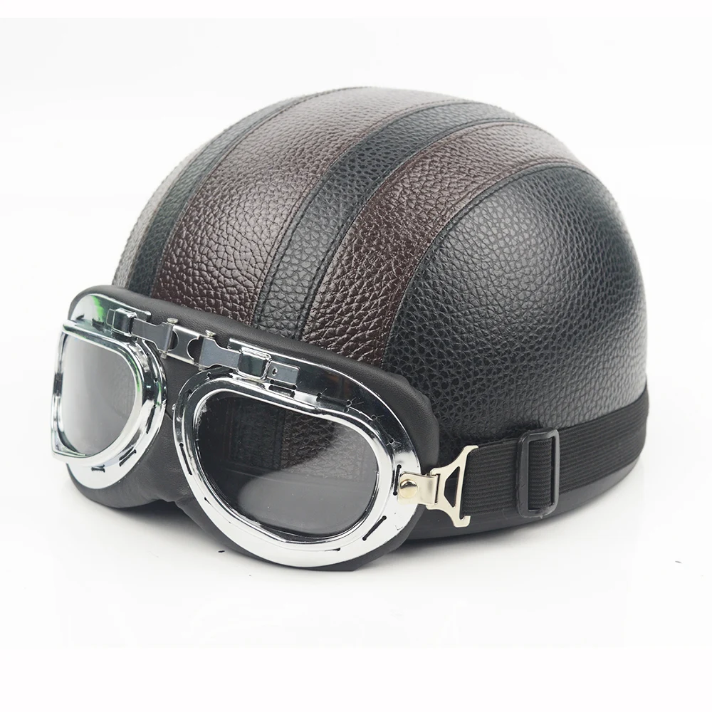 Half Motorcycle Helmet Open Face Electric Bicycle Casque Goggles Visor For Scooter Cycling Touring vintage Helmet For Harley