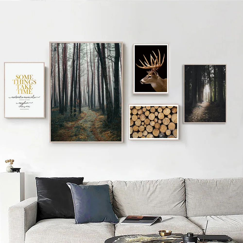 Forest Painting Landscape Canvas Art Wall Pictures For Living Room Vintage Wall Painting Elk Nordic Poster Home Decor Unframed