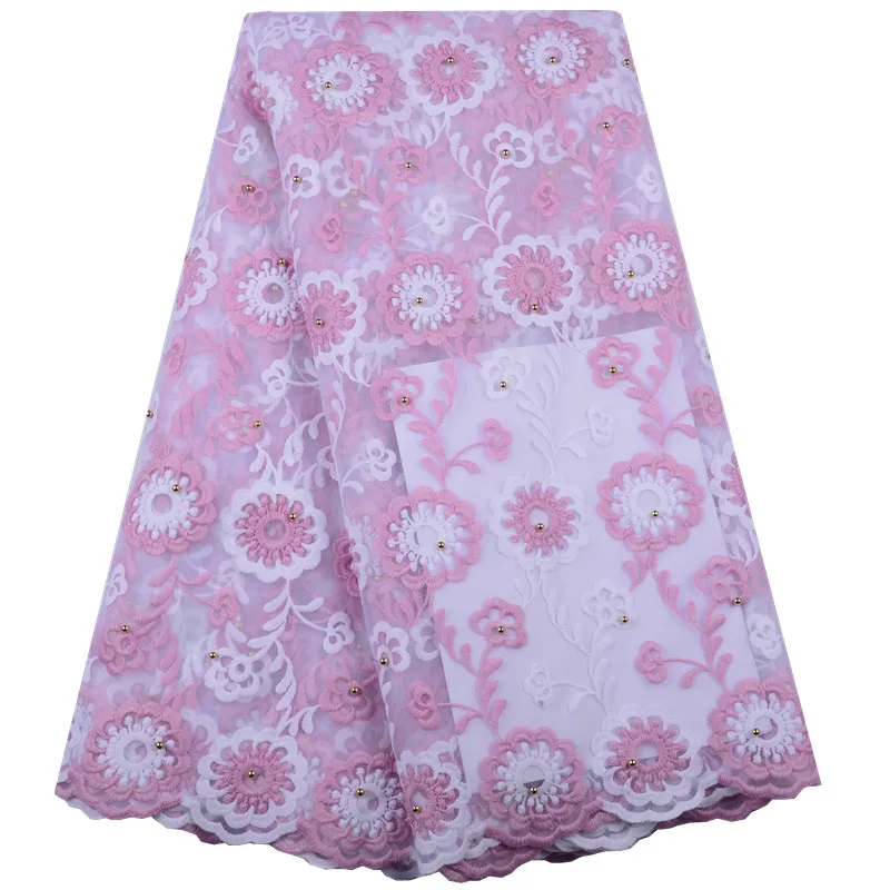 

2019 High Quality African Tulle Lace Fabric Baby Pink French Net Embroidery Sequins Lace Fabric For Nigeria Party Dress S1513