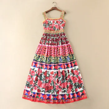 

HIGH QUALITY Newest 2020 Designer Runway Maxi Dress Women's Strap Gorgeous Floral Printed Retro Long Dress