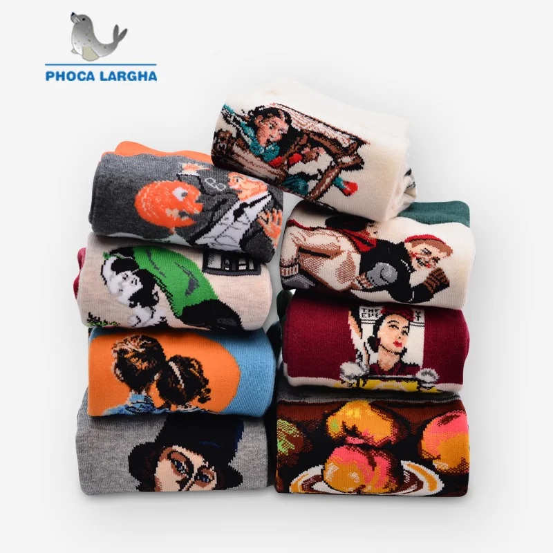 

Happy Socks Men Crew Socks Casual Combed Cotton Breathable Colorful Cartoon Animal Flower Creative High Quality Funny Socks