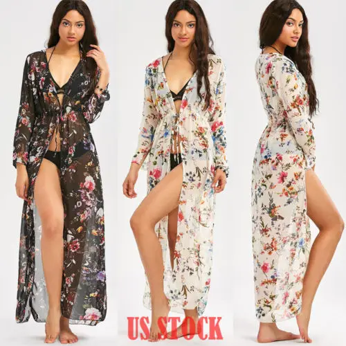

2018 New Summer Pareo Beach Cover Ups Women Chiffon Floral Bikini Beach Dress See Through Cardigan Sunscreen Lace Sheer Cover Up