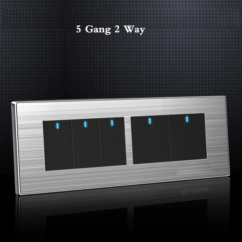 118 type LED random point switch Household stainless steel brushed panel 1 2 3 4 5 6 7 8 Gang 2 Way switch - Цвет: 5 Gang 2 Way