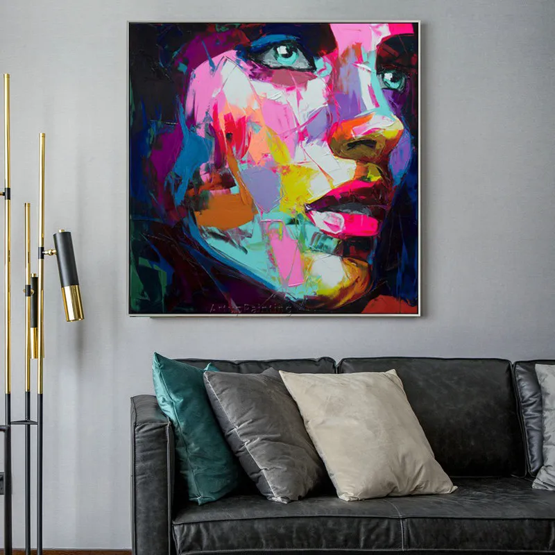 

Francoise Nielly Face oil painting on canvas caudro decoracion pop art wall Art pictures for living room Palette knife portrait