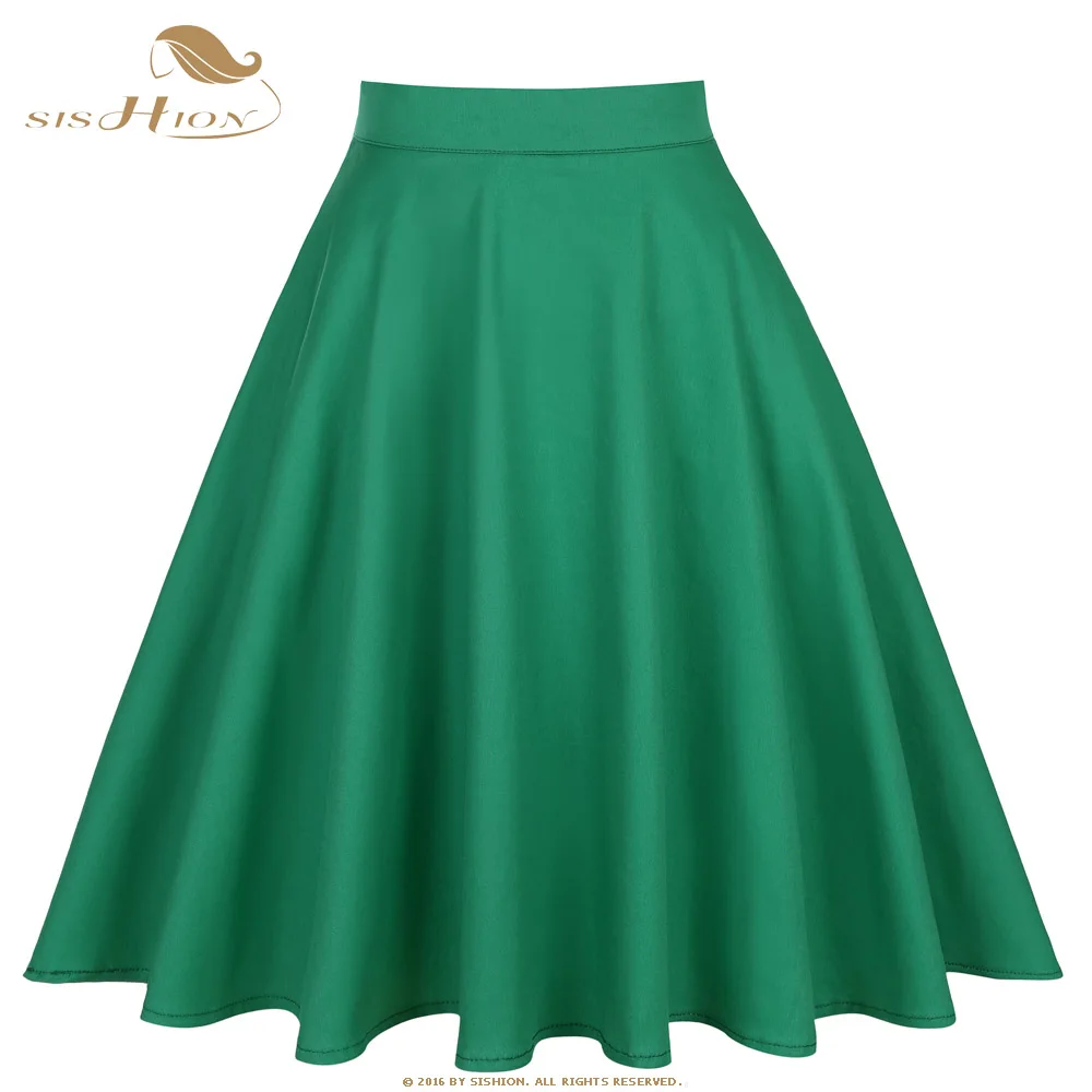 SISHION Elegant Vintage Women Skirt High Waist Knee Length A Line Big