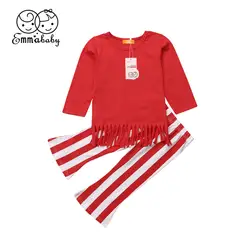 2 шт. одежда для маленьких девочек для малышей с длинным рукавом 2018 Модная рубашка топы+штаны в полоску Повседневная одежда