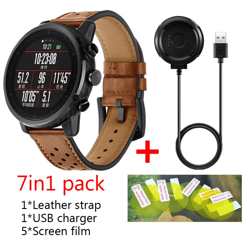 Ремешок 7 в 1 для Xiaomi Huami Amazfit Stratos 2 кожаный ремешок смарт часов наручный браслет
