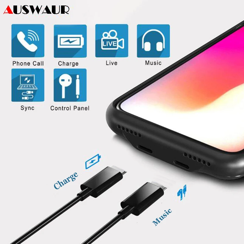 

Dual Jack Charge Audio Adapter Case for iPhone XR XS MAX Adapter Support Call Music Remote Charge Adapter Case Cover