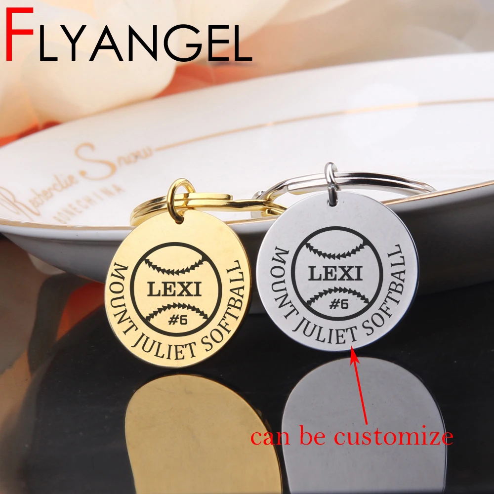 

FLYANGEL Custom Keychain Name Number Baseball Keyring Cute Softball Team Player Bag Charm Jewelry Baseball Softball Lover Gifts